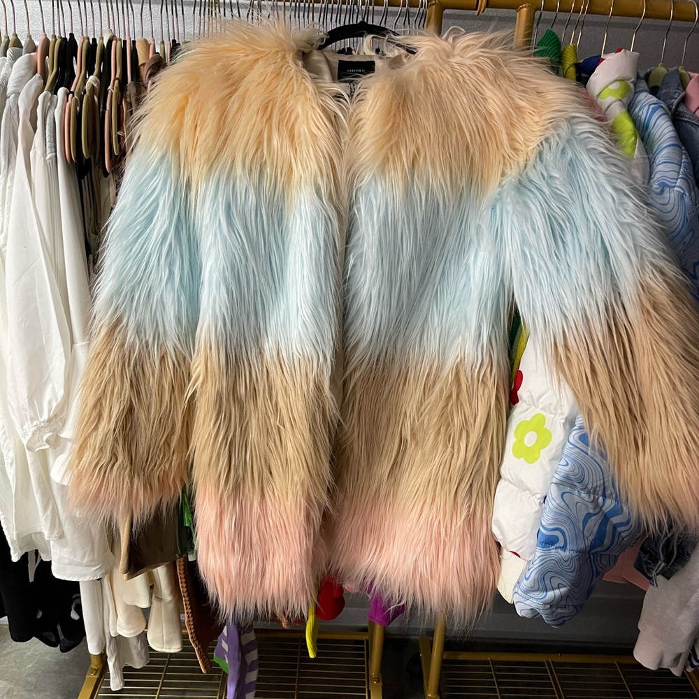 Multicolor Faux Fur Coat